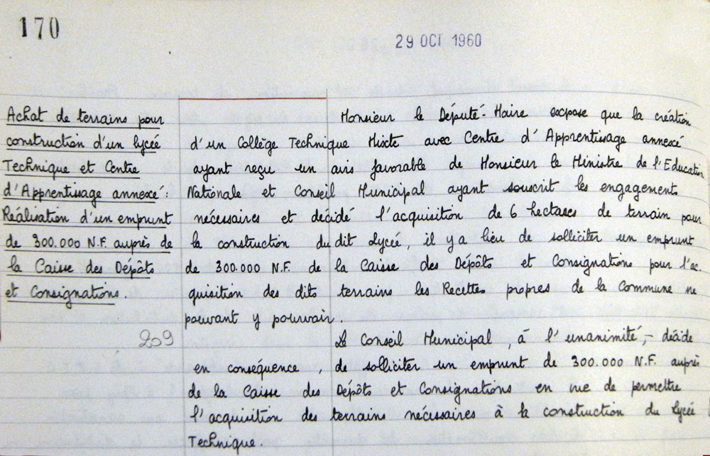 source: AM de Montélimar (cote PER 42), cahier de délibération du 29 octobre 1960 source: AM de Montélimar (cote PER 42), cahier de délibération du 29 octobre 1960