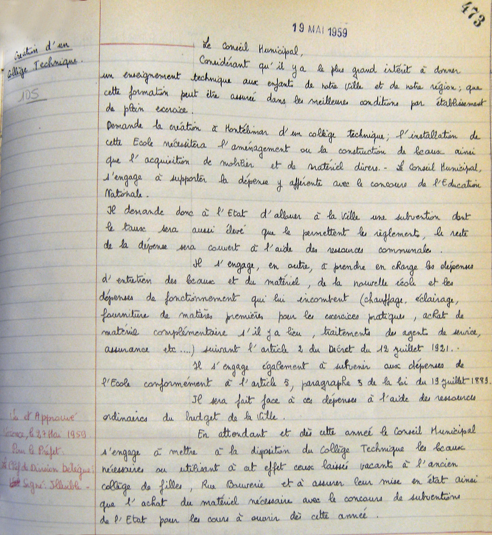 source: AM de Montélimar (cote PER 42), cahier de délibération du 19 mai 1959 source: AM de Montélimar (cote PER 42), cahier de délibération du 19 mai 1959