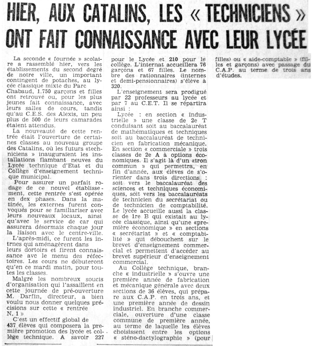 source: AM de Montélimar, le Dauphiné Libéré du 16 septembre 1967 source: AD de la Drôme, photo de 1969